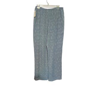 Liz Claiborne Liz Sport Elastic Waist Pull On Wide Leg Blue and White Pants Size